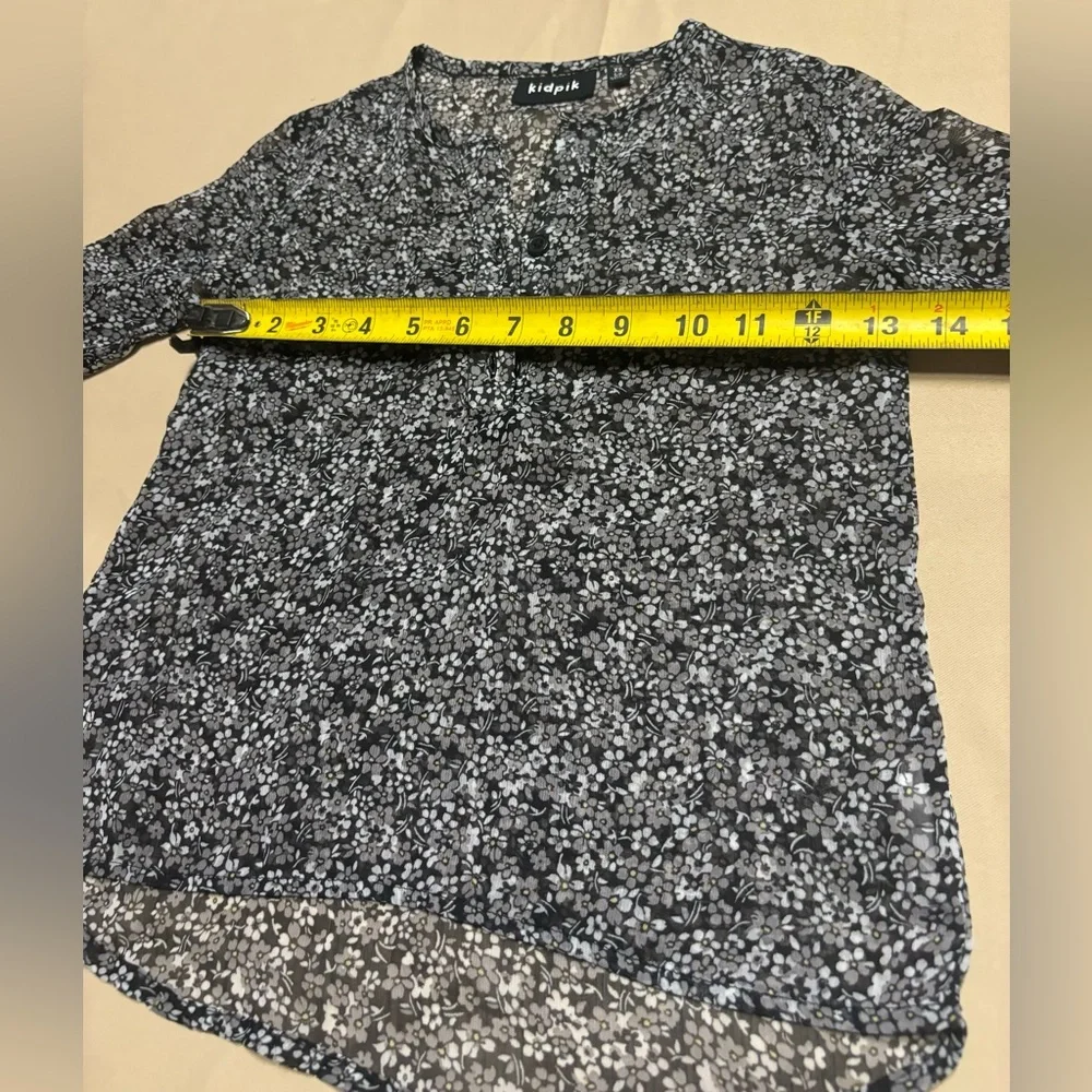 Kidpik‎ Black, White, Gray Floral Sheer Blouse